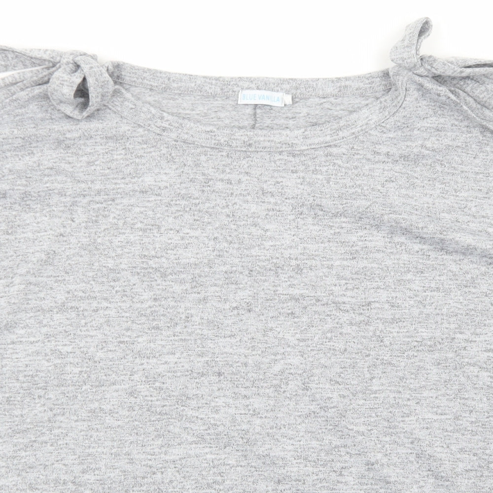 Blue Vanilla Womens Grey Polyester Basic Blouse Size S Round Neck - Cold Shoulder