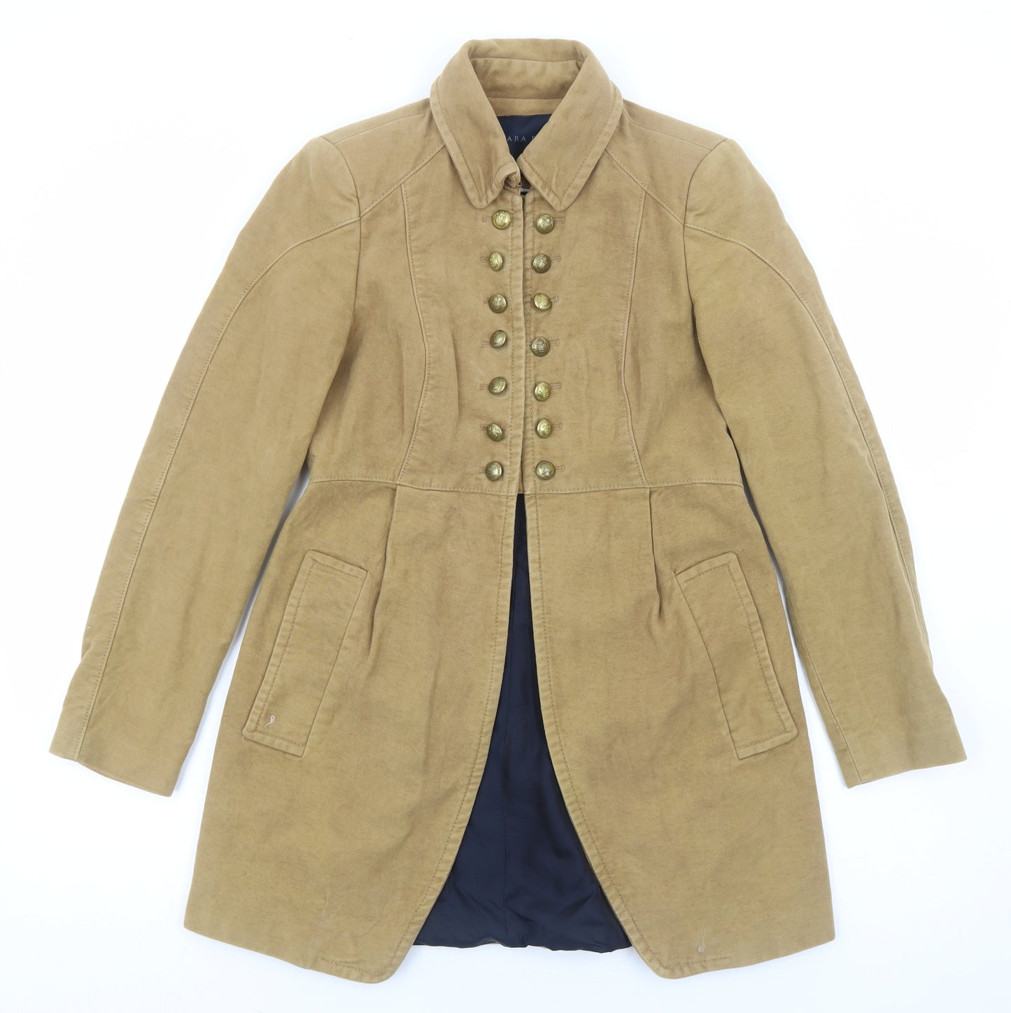 Zara Womens Brown Military Jacket Coat Size M Button