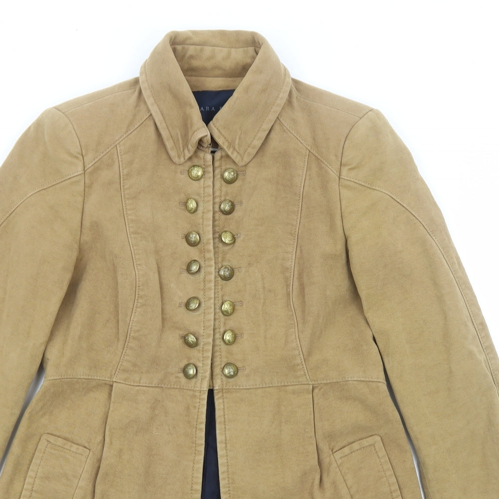 Zara Womens Brown Military Jacket Coat Size M Button