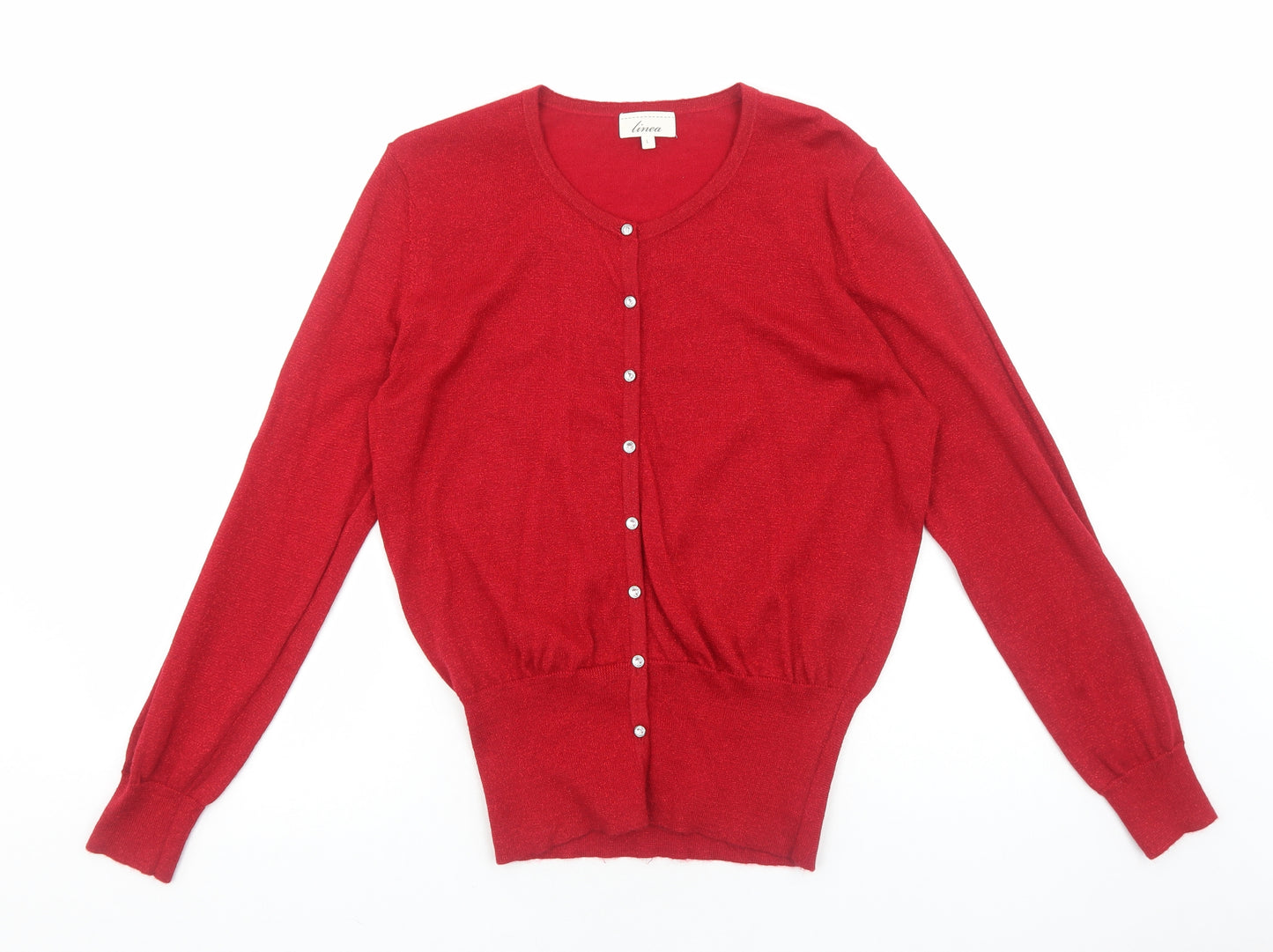 Linea Womens Red Scoop Neck Polyester Cardigan Jumper Size L
