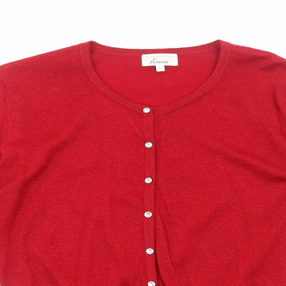 Linea Womens Red Scoop Neck Polyester Cardigan Jumper Size L
