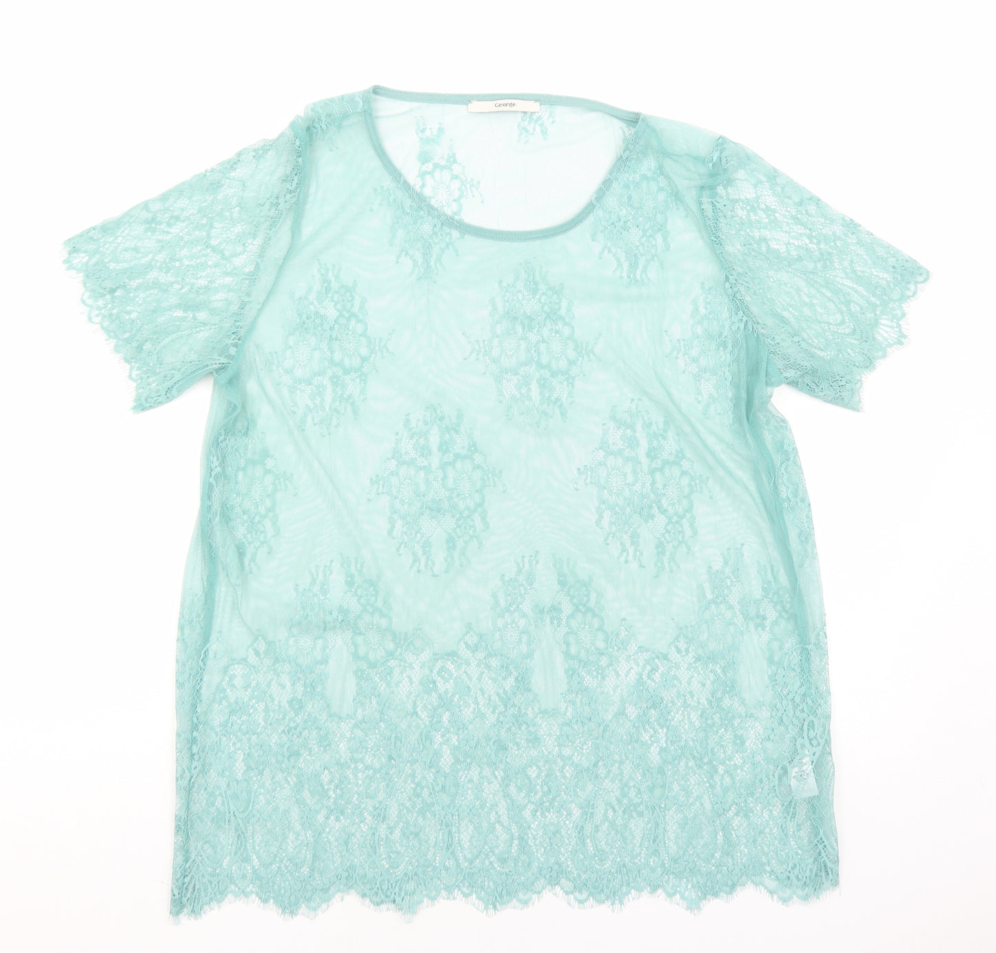 George Womens Green Geometric Polyester Basic T-Shirt Size 16 Round Neck