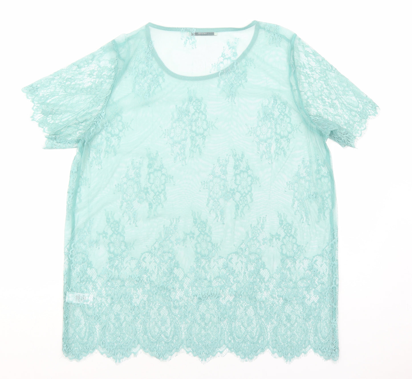 George Womens Green Geometric Polyester Basic T-Shirt Size 16 Round Neck