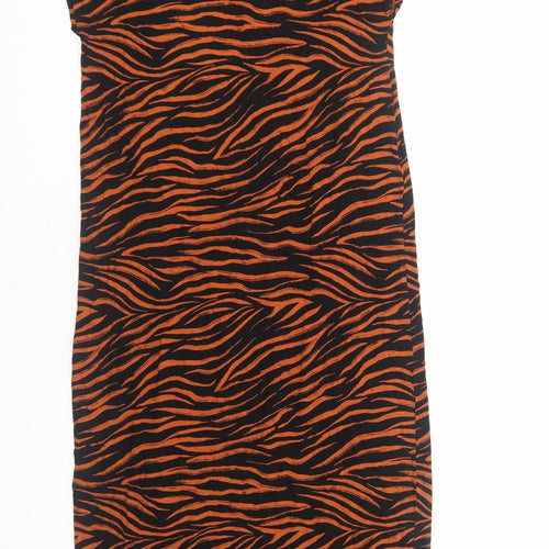 Marks and Spencer Womens Orange Animal Print Viscose Sheath Size 8 V-Neck Pullover