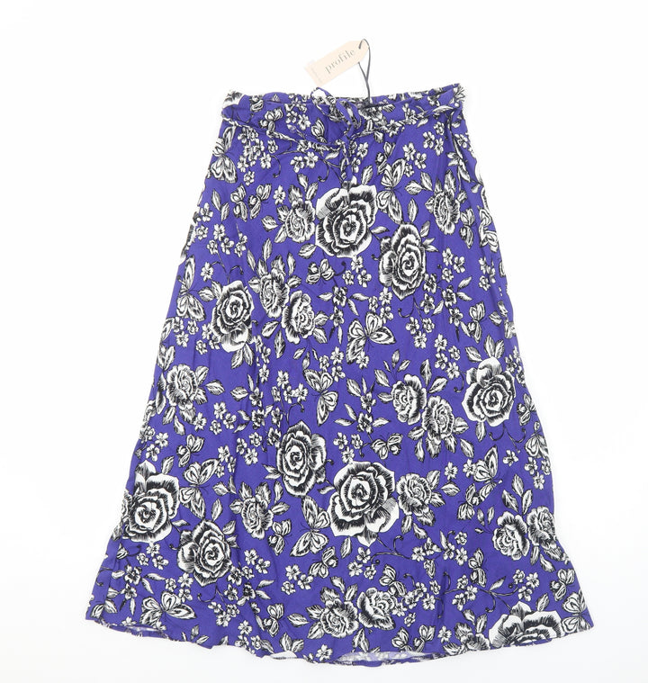 Profile Womens Blue Floral Viscose Swing Skirt Size 12