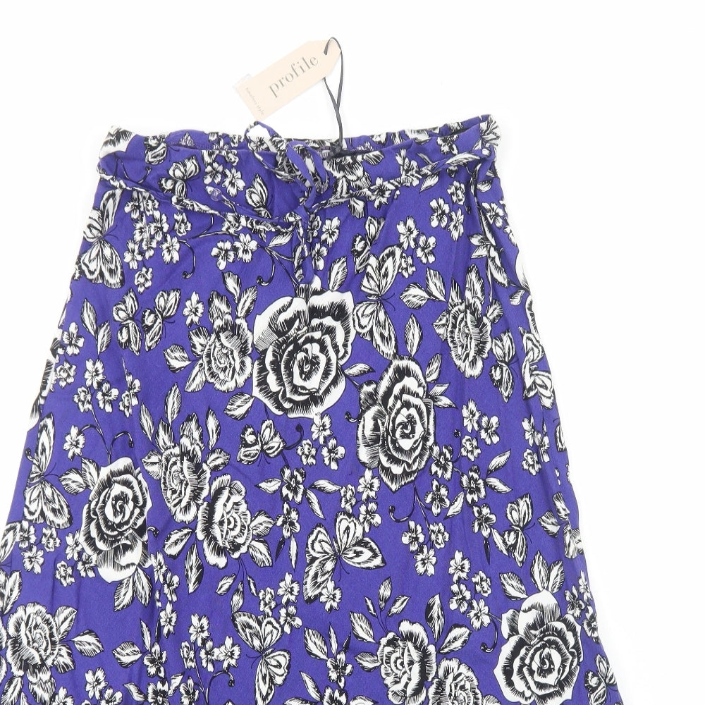 Profile Womens Blue Floral Viscose Swing Skirt Size 12