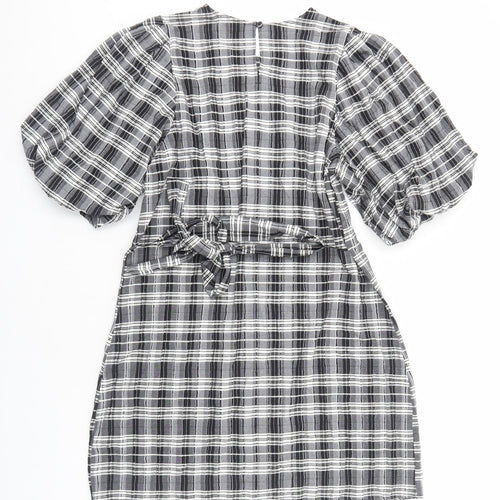 NEXT Womens Black Plaid Viscose Sheath Size 12 Round Neck Pullover - Voluminous Sleeves