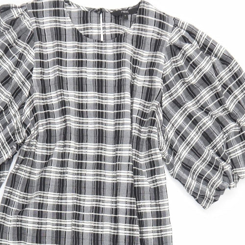 NEXT Womens Black Plaid Viscose Sheath Size 12 Round Neck Pullover - Voluminous Sleeves