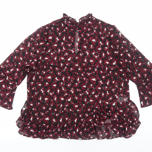 Papaya Womens Red Geometric Polyester Basic Blouse Size 12 Round Neck