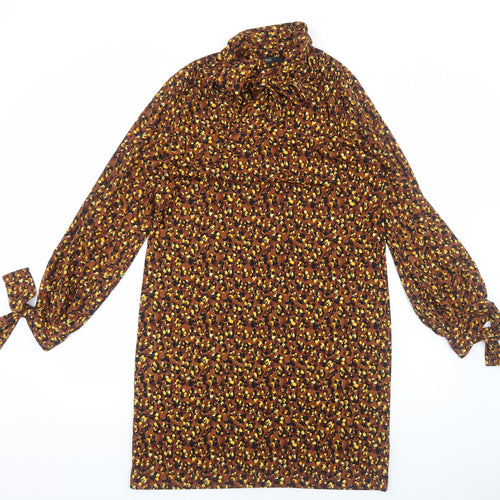 NEXT Womens Brown Animal Print Viscose A-Line Size 12 Mock Neck Pullover - Leopard Pattern