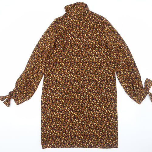 NEXT Womens Brown Animal Print Viscose A-Line Size 12 Mock Neck Pullover - Leopard Pattern