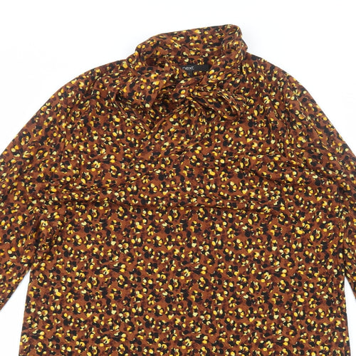 NEXT Womens Brown Animal Print Viscose A-Line Size 12 Mock Neck Pullover - Leopard Pattern