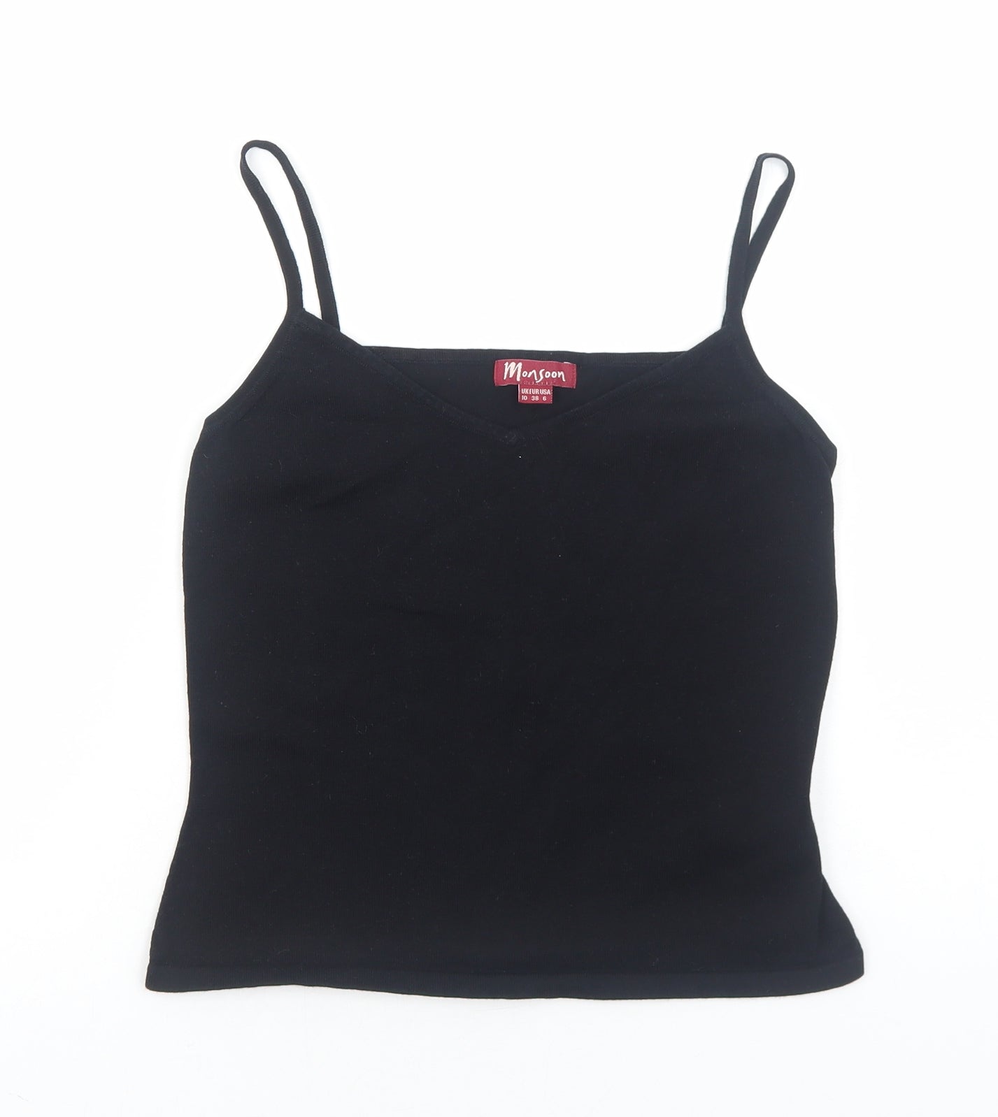 Monsoon Womens Black Cotton Basic Tank Size 10 V-Neck