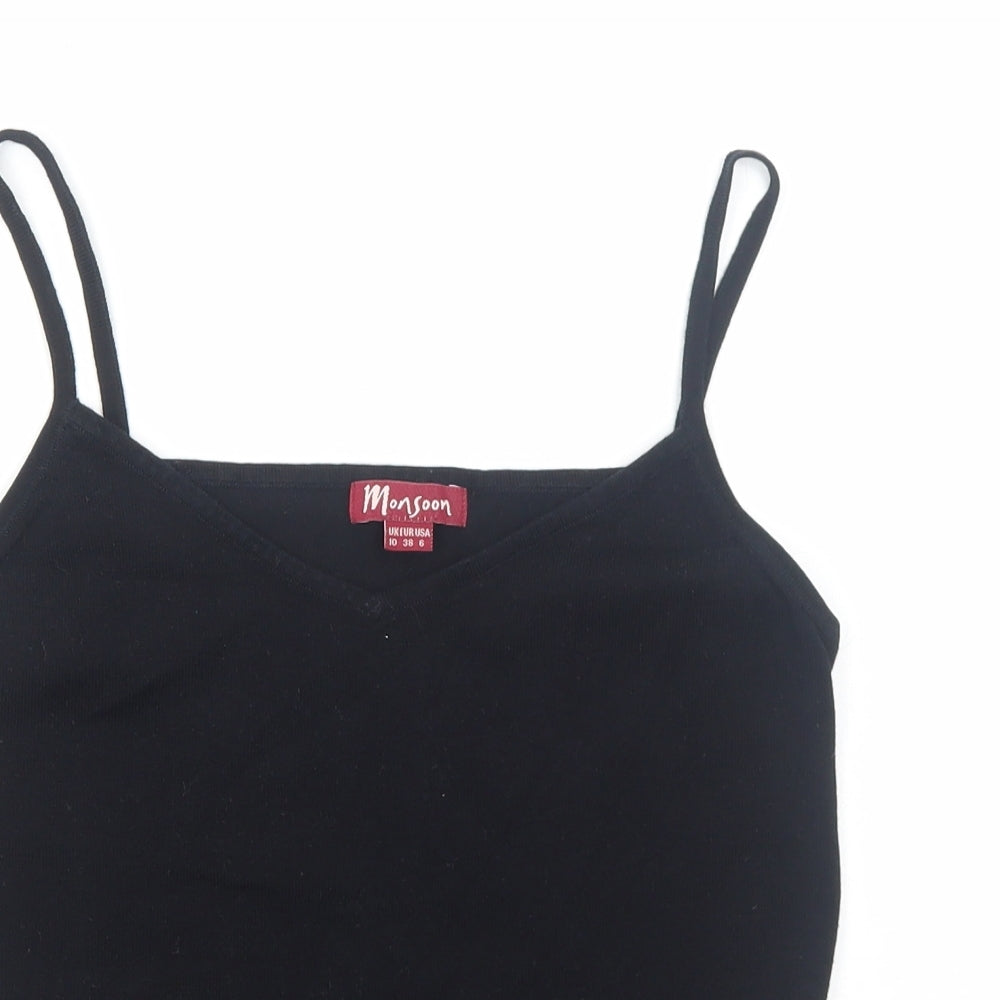 Monsoon Womens Black Cotton Basic Tank Size 10 V-Neck