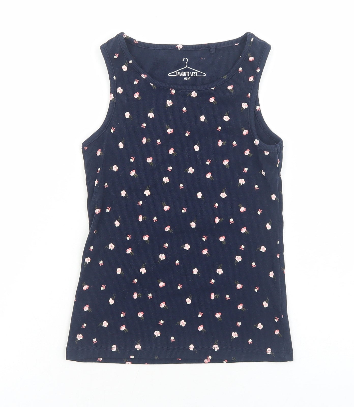 NEXT Girls Blue Geometric Cotton Basic Tank Size 7 Years Scoop Neck Pullover