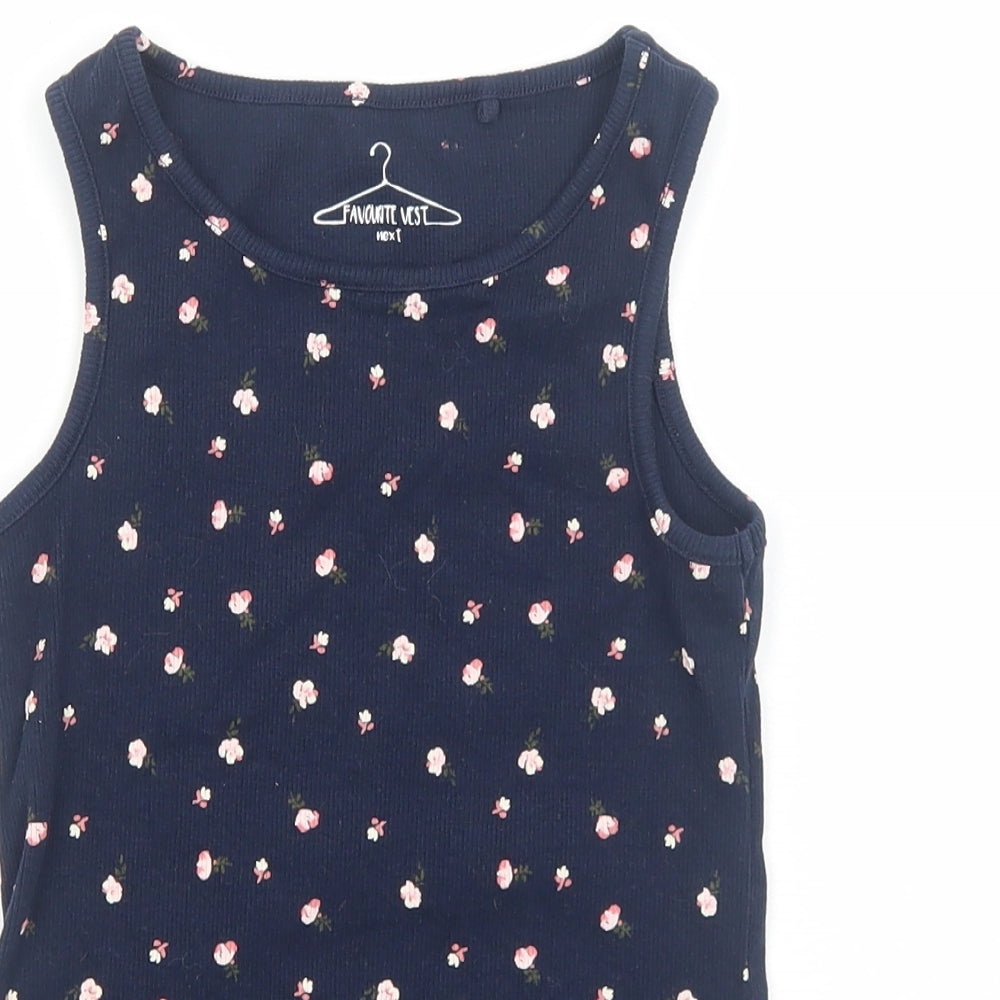 NEXT Girls Blue Geometric Cotton Basic Tank Size 7 Years Scoop Neck Pullover