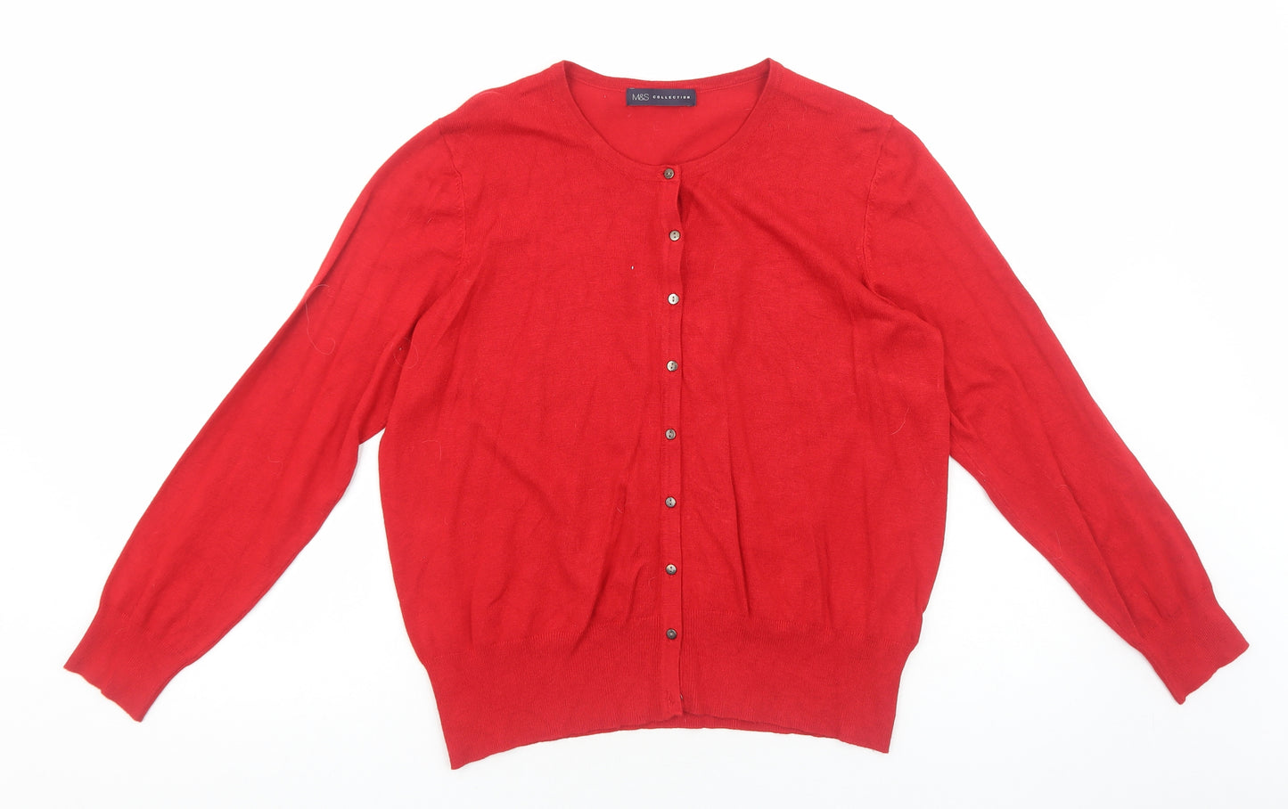 Marks and Spencer Womens Red Round Neck Viscose Cardigan Jumper Size 16