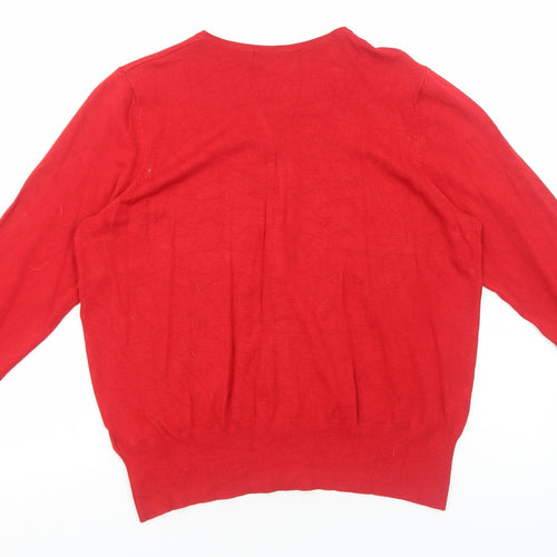 Marks and Spencer Womens Red Round Neck Viscose Cardigan Jumper Size 16