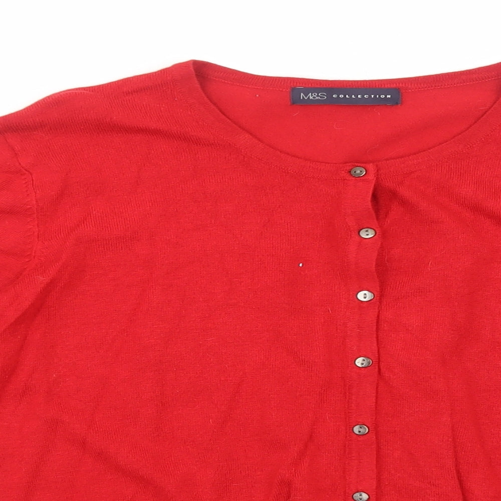 Marks and Spencer Womens Red Round Neck Viscose Cardigan Jumper Size 16