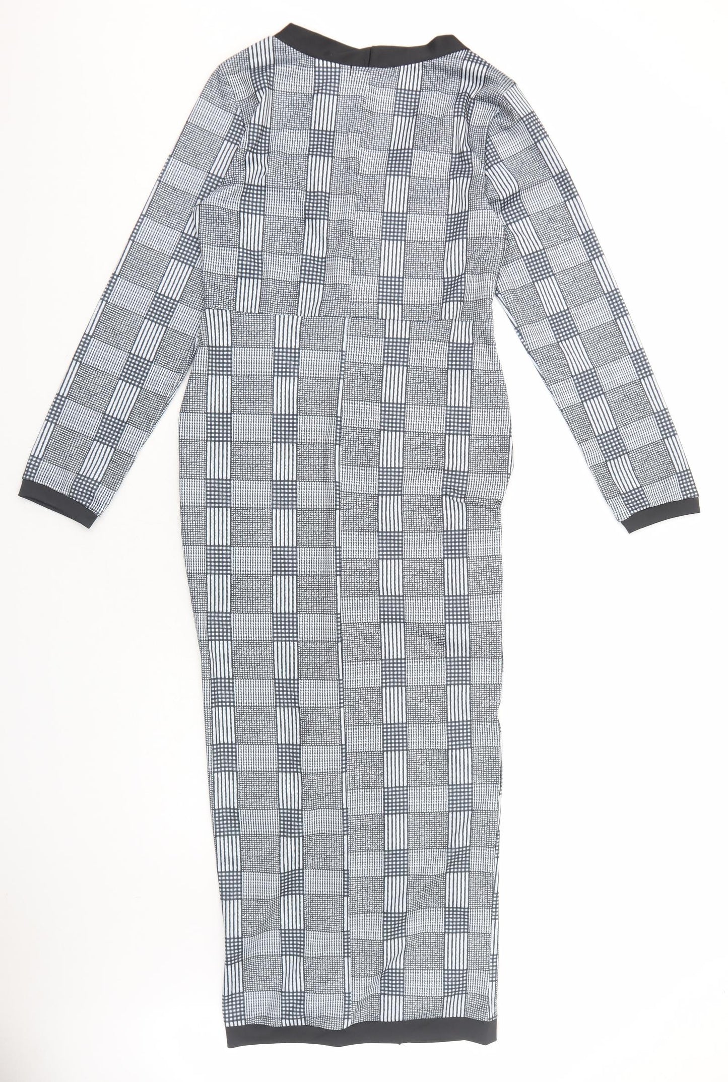 CBR Womens Black Check Polyester Maxi Size M V-Neck Pullover