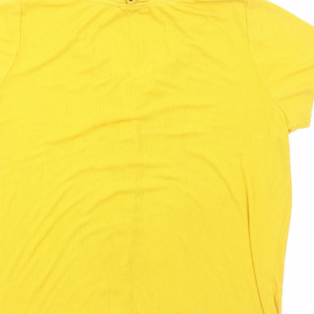 Papaya Womens Yellow Viscose Basic T-Shirt Size 16 V-Neck