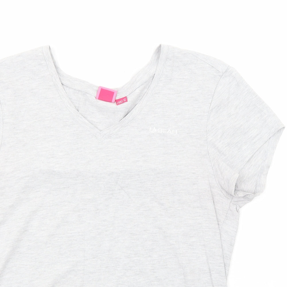 LA Gear Womens Grey Viscose Basic T-Shirt Size 14 V-Neck