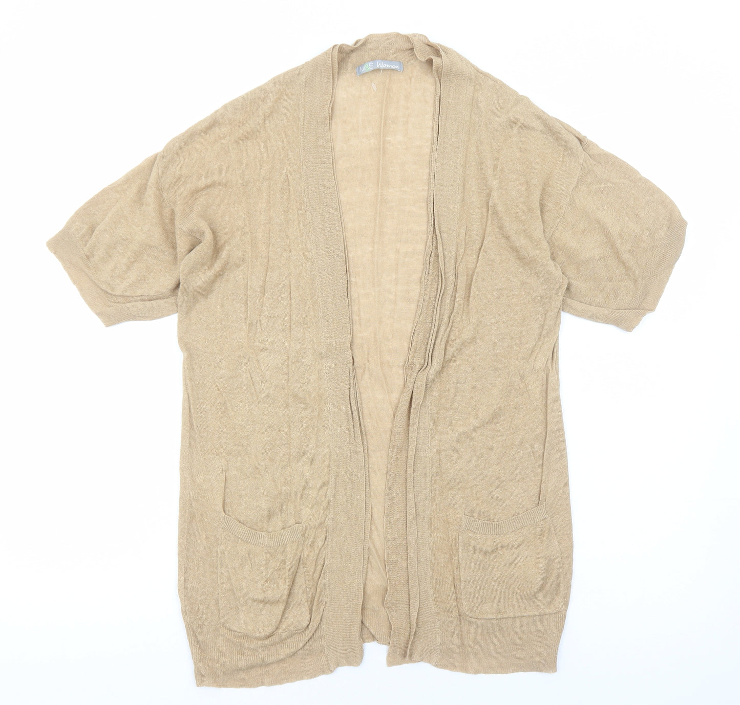 Marks and Spencer Womens Brown V-Neck Linen Cardigan Jumper Size 14