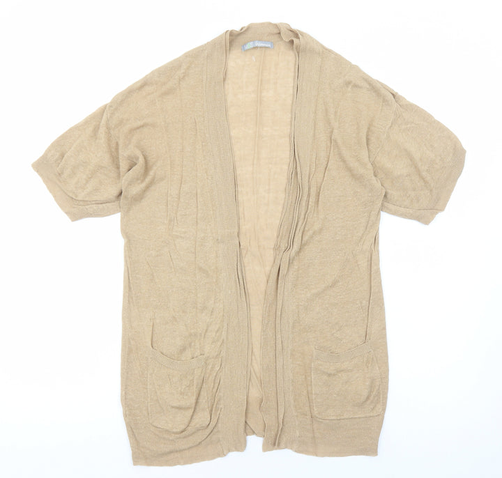 Marks and Spencer Womens Brown V-Neck Linen Cardigan Jumper Size 14