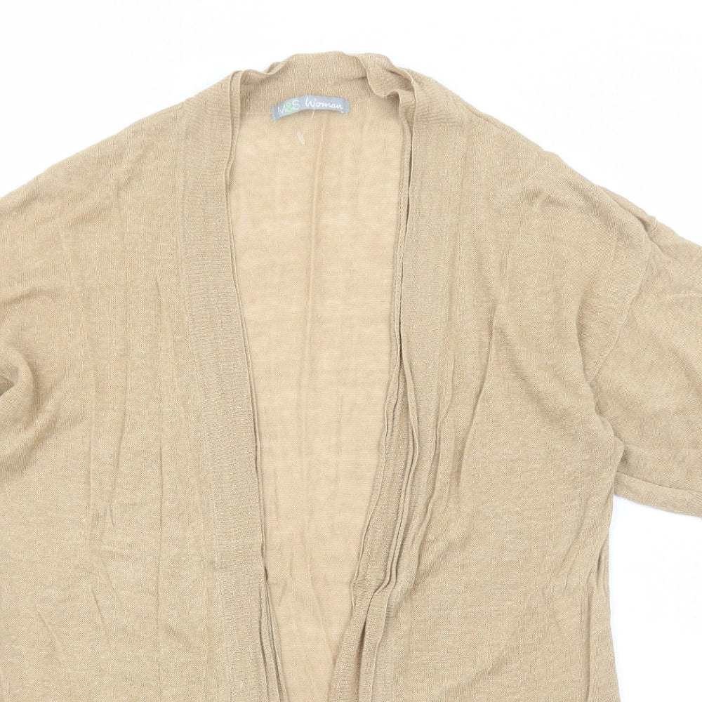 Marks and Spencer Womens Brown V-Neck Linen Cardigan Jumper Size 14