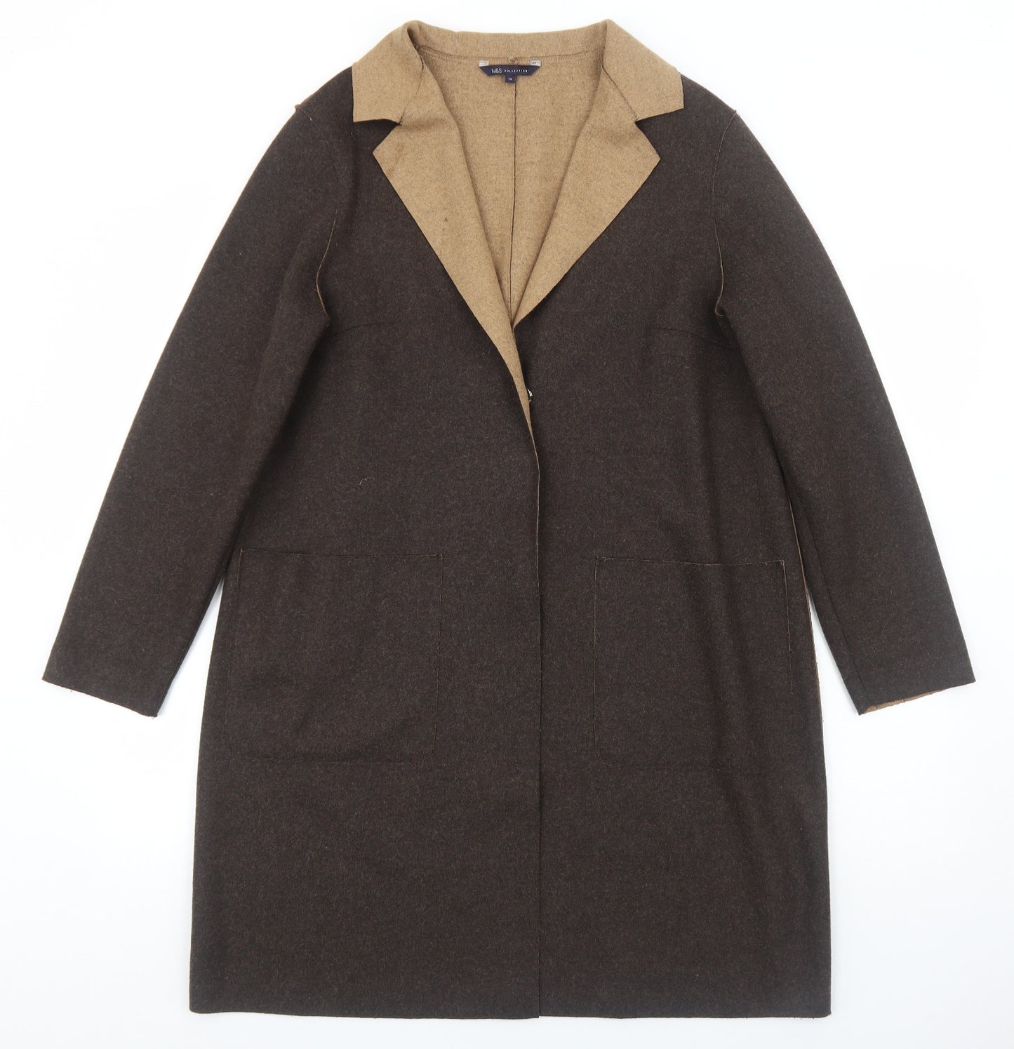 Marks and Spencer Womens Brown Overcoat Coat Size 14 Snap