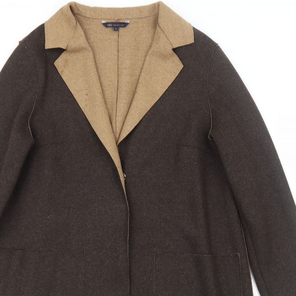 Marks and Spencer Womens Brown Overcoat Coat Size 14 Snap