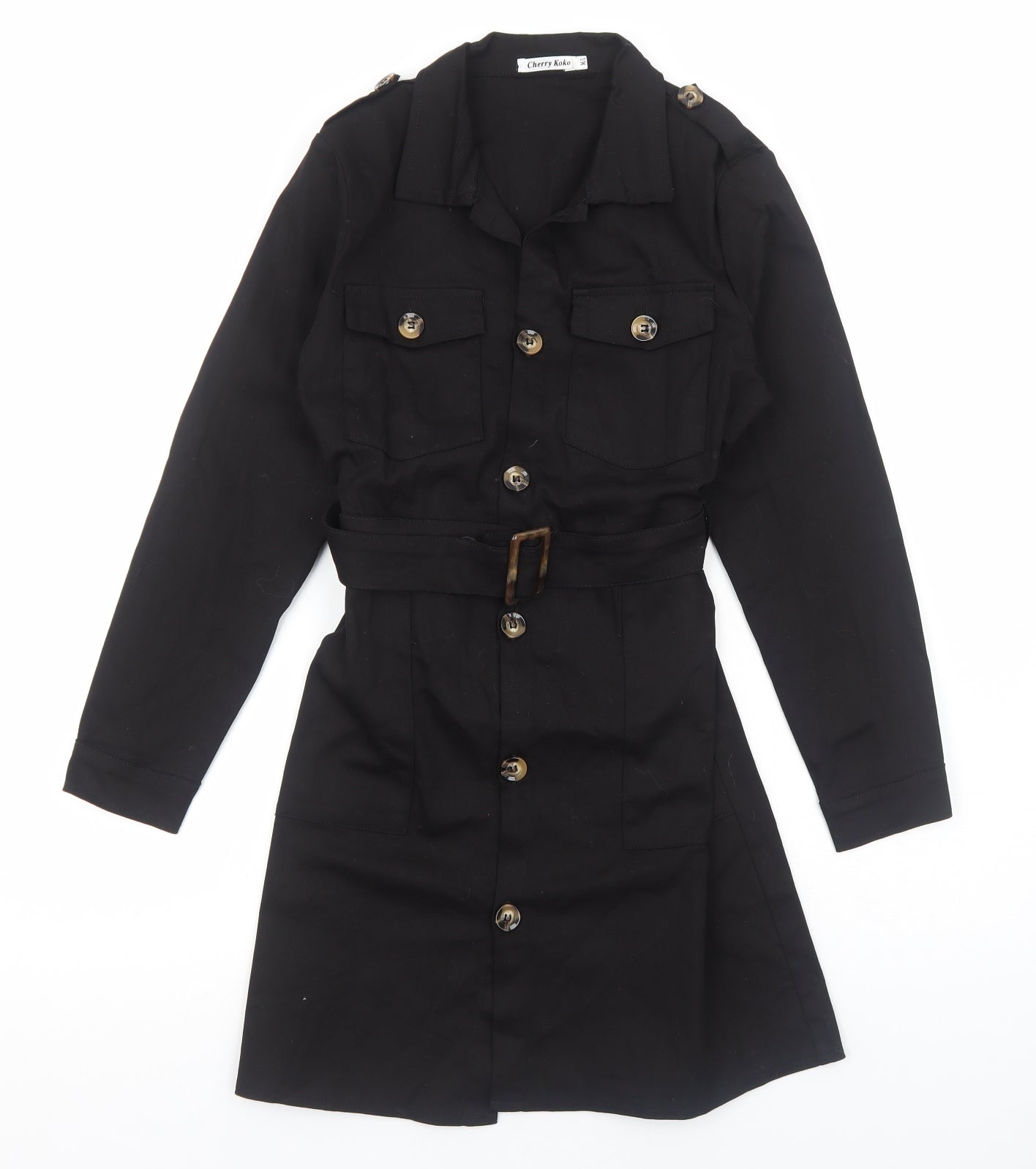 Cherry Koko Womens Black Polyester Shirt Dress Size S Collared Button
