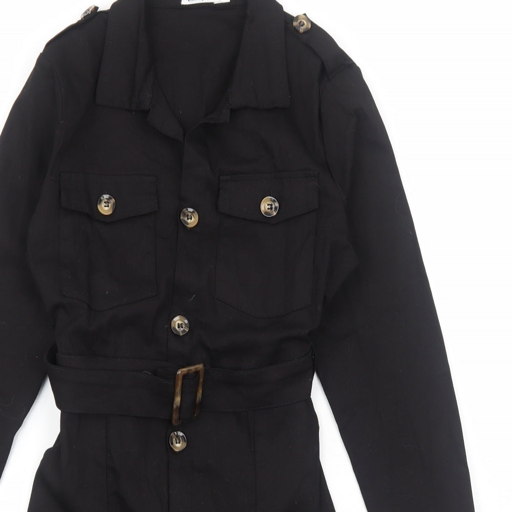 Cherry Koko Womens Black Polyester Shirt Dress Size S Collared Button