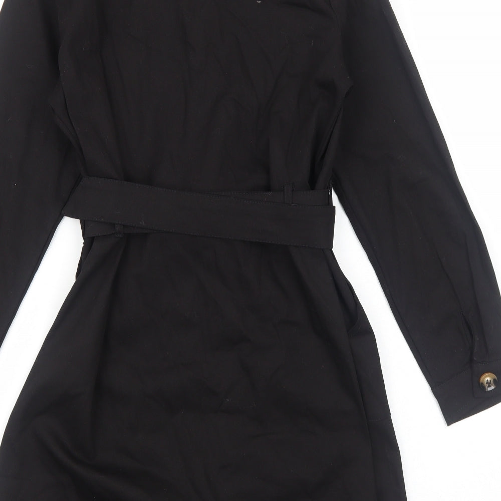 Cherry Koko Womens Black Polyester Shirt Dress Size S Collared Button