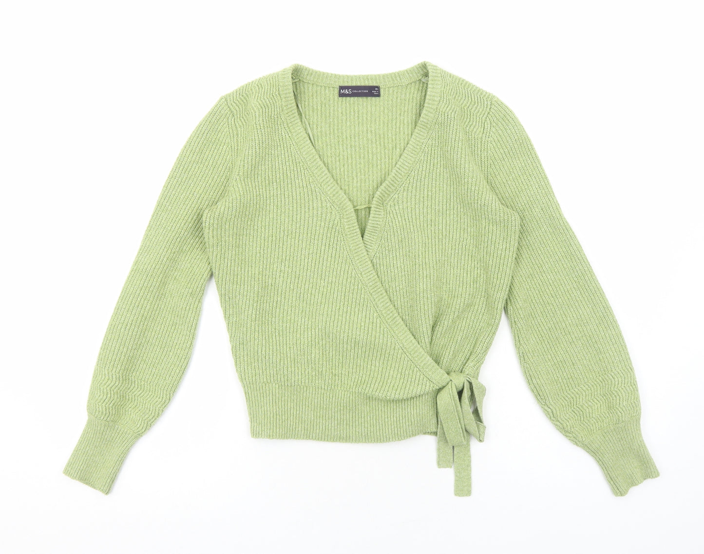Marks and Spencer Womens Green V-Neck Acrylic Pullover Jumper Size XS