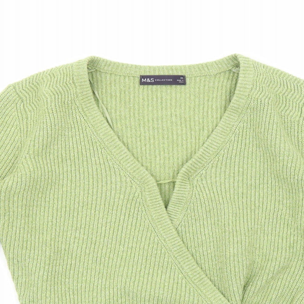 Marks and Spencer Womens Green V-Neck Acrylic Pullover Jumper Size XS