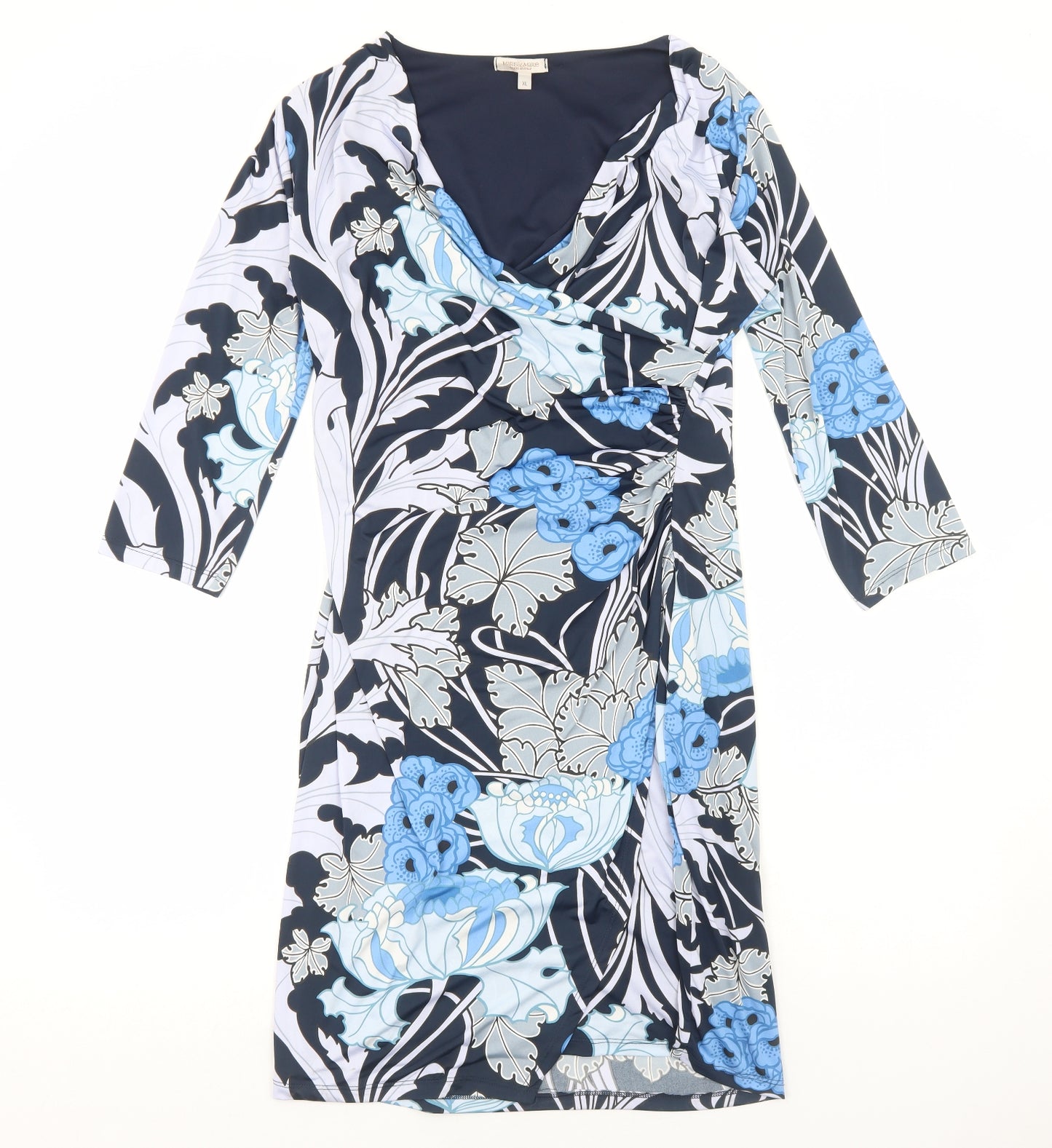 Marisa&Mare Womens Blue Geometric Polyester A-Line Size XL V-Neck Pullover
