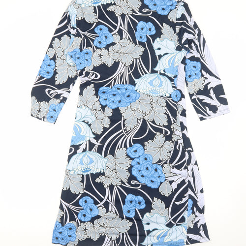 Marisa&Mare Womens Blue Geometric Polyester A-Line Size XL V-Neck Pullover