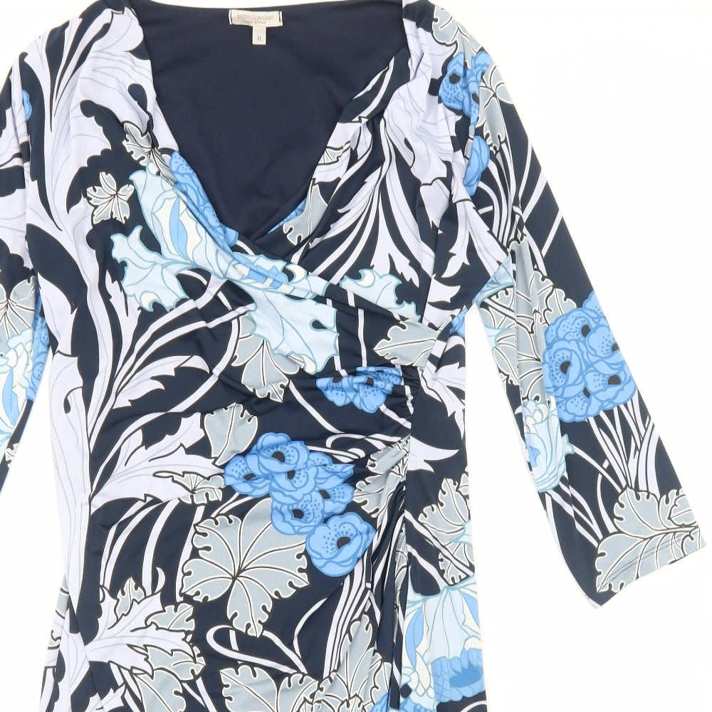 Marisa&Mare Womens Blue Geometric Polyester A-Line Size XL V-Neck Pullover