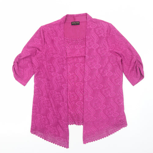 Anna Rose Womens Pink Geometric Polyester Basic Blouse Size L Scoop Neck