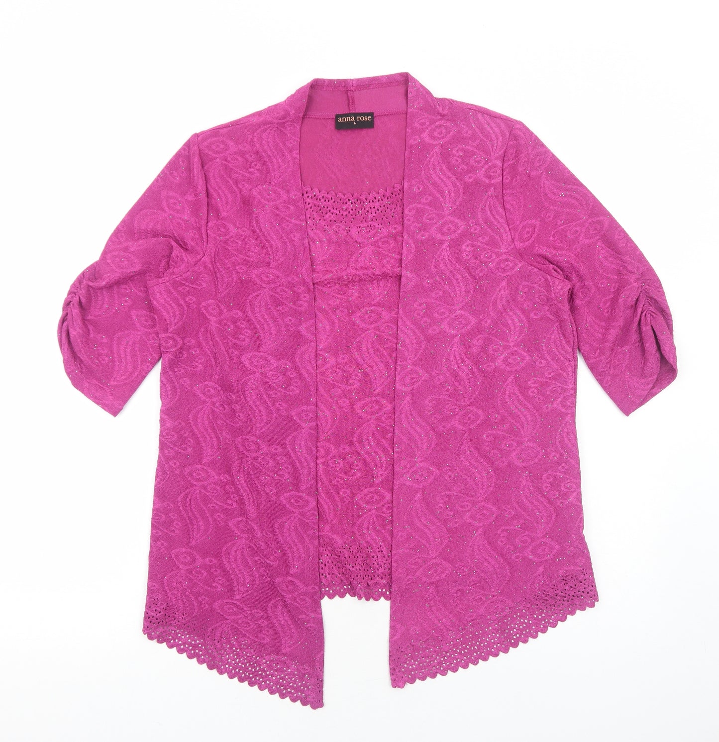 Anna Rose Womens Pink Geometric Polyester Basic Blouse Size L Scoop Neck