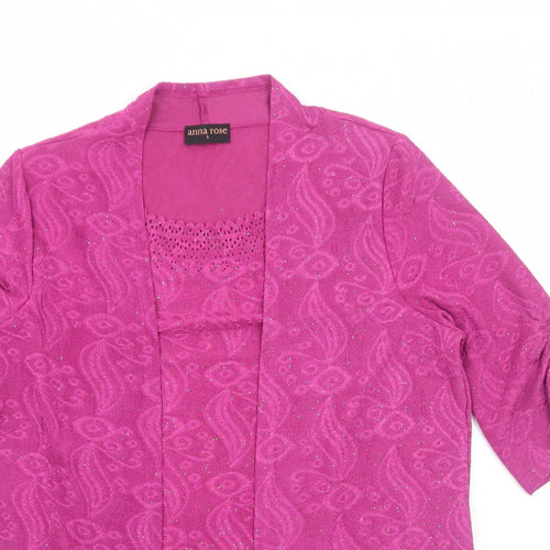 Anna Rose Womens Pink Geometric Polyester Basic Blouse Size L Scoop Neck