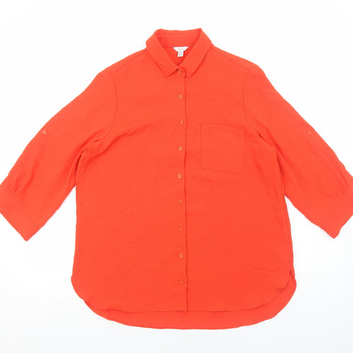 M&Co Womens Orange Viscose Basic Button-Up Size 14 Collared