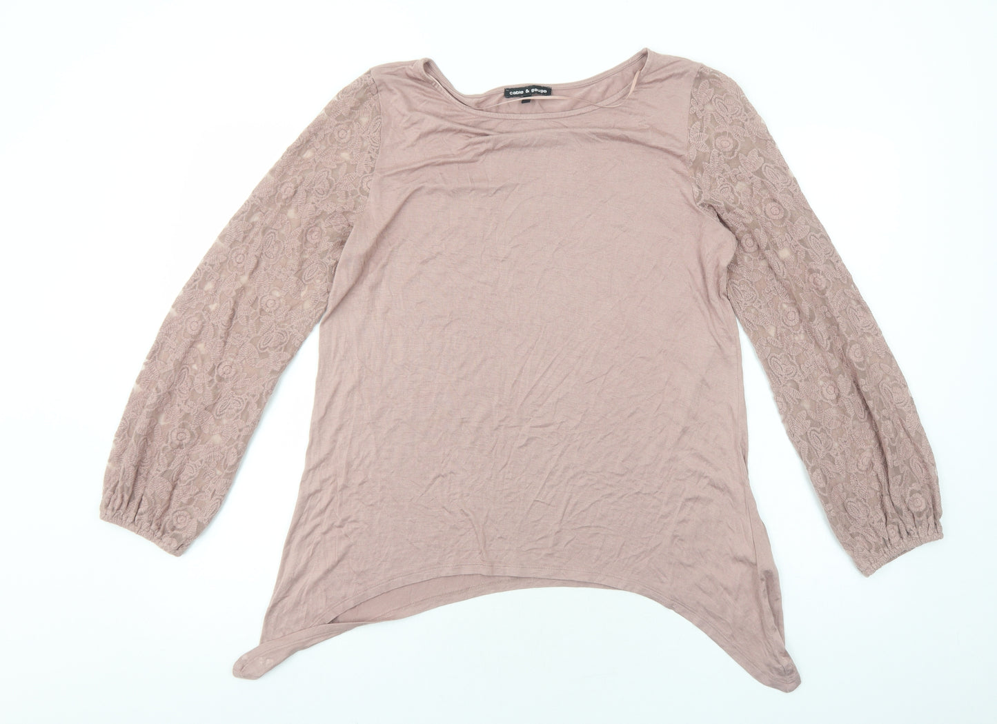 Cable & Gauge Womens Pink Viscose Basic T-Shirt Size L Round Neck