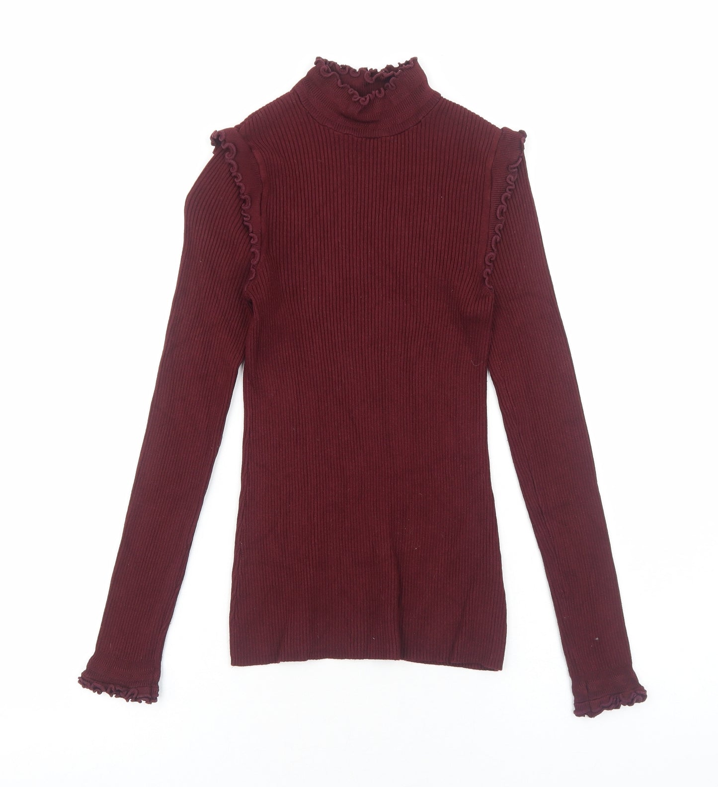 River Island Womens Red Viscose Basic T-Shirt Size 8 Mock Neck