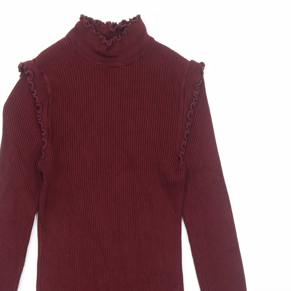 River Island Womens Red Viscose Basic T-Shirt Size 8 Mock Neck