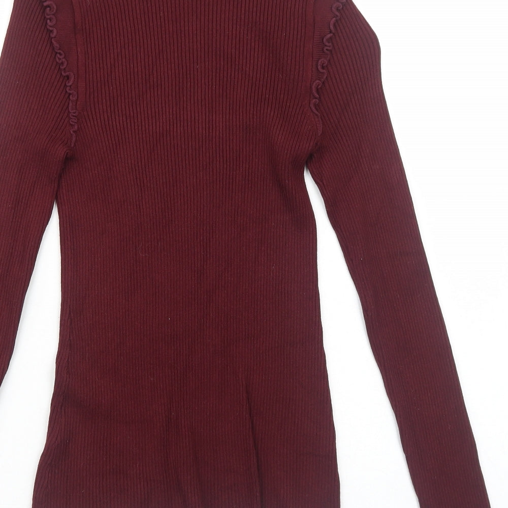 River Island Womens Red Viscose Basic T-Shirt Size 8 Mock Neck