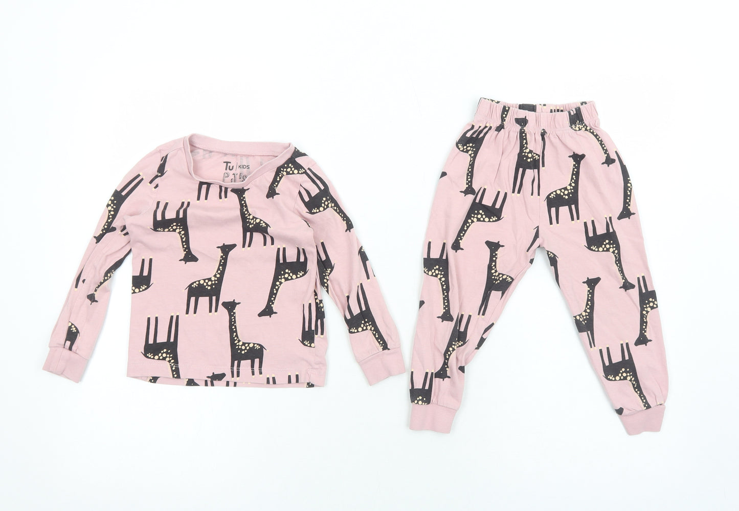 TU Girls Pink Geometric Cotton Top Pyjama Set Size 2-3 Years Pullover - Giraffe