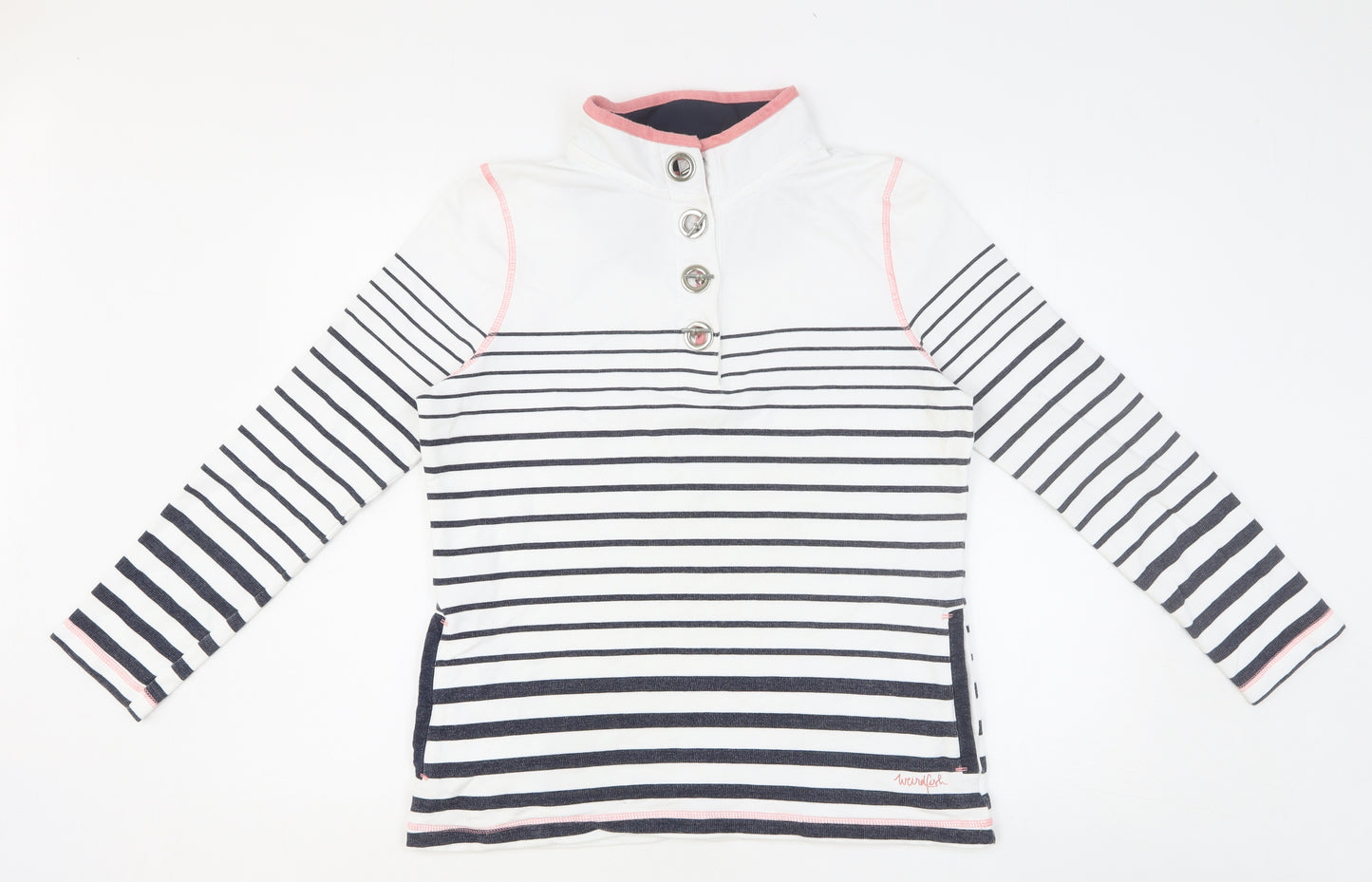 Weird Fish Womens White Striped Cotton Pullover Sweatshirt Size 12 Pullover