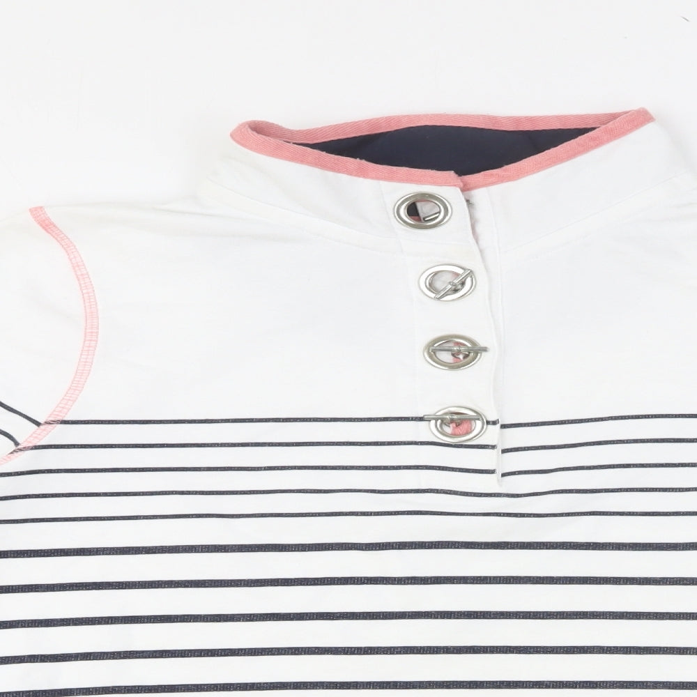 Weird Fish Womens White Striped Cotton Pullover Sweatshirt Size 12 Pullover
